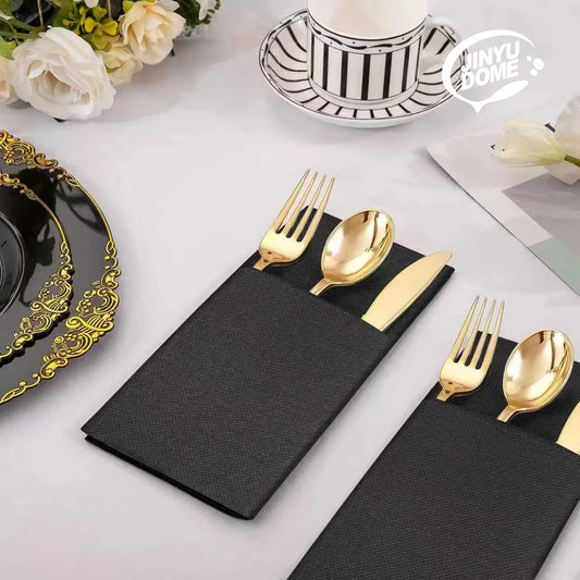 25/50PCS White Disposable  Napkins 15.75x15.75inch，Prefolded Napkin Built-in Flatware Pocket for Wedding Party
