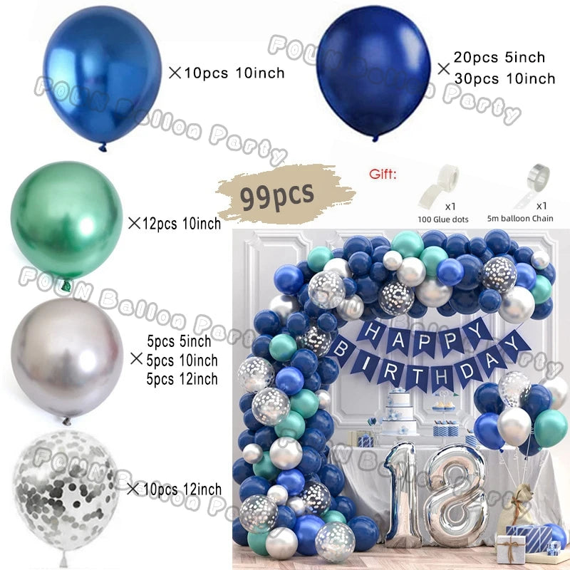 Blue Balloons Arch Kit Metallic Blue Confetti Balloon Garland Birthday Party Decorations Baby Shower Baptism Wedding Theme Decor