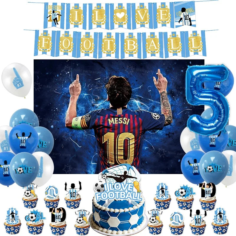 Soccer Party Supplies Superstar Messi Football Birthday Party Decoration Disposable Tableware Tablecloth Plates Cup Backdrop