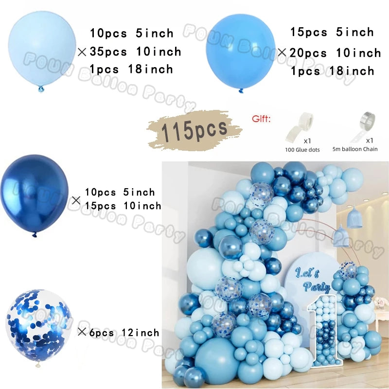 Blue Balloons Arch Kit Metallic Blue Confetti Balloon Garland Birthday Party Decorations Baby Shower Baptism Wedding Theme Decor