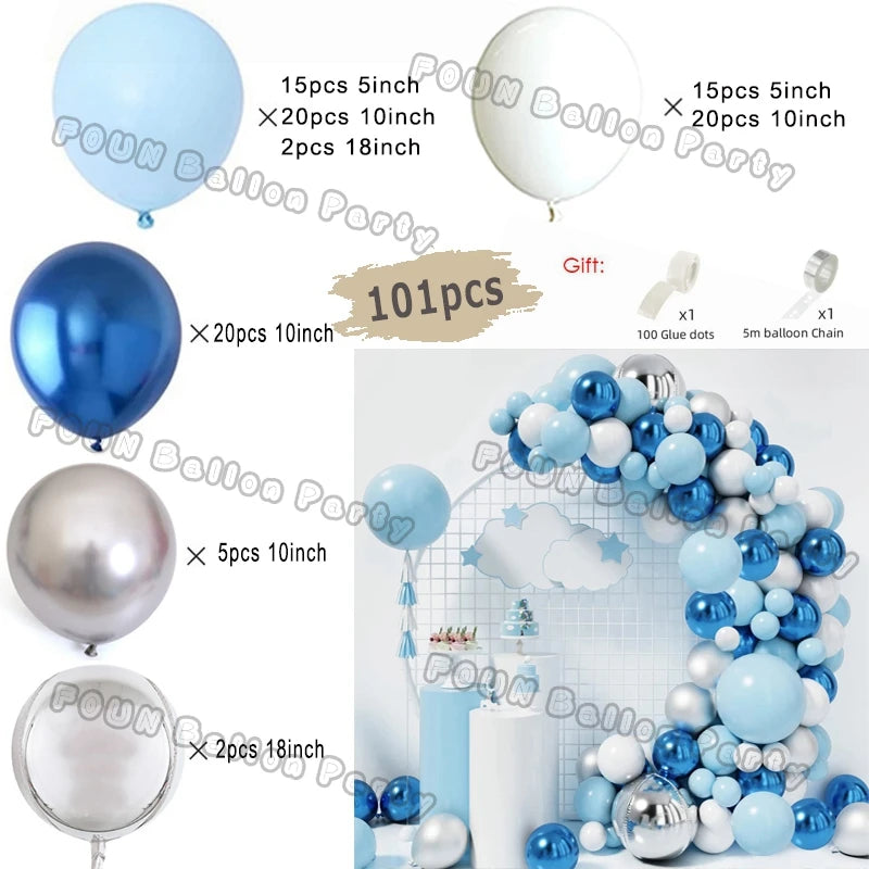 Blue Balloons Arch Kit Metallic Blue Confetti Balloon Garland Birthday Party Decorations Baby Shower Baptism Wedding Theme Decor