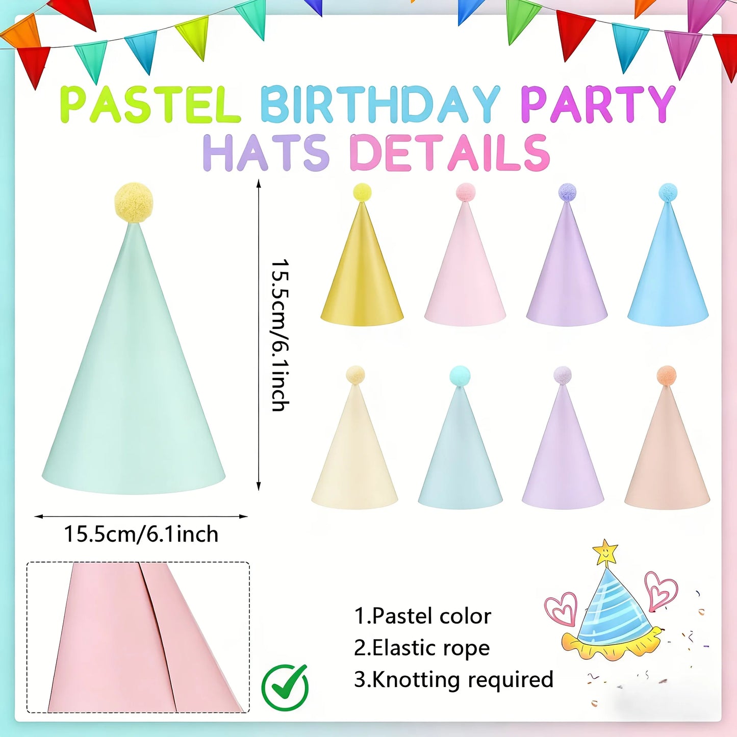 5/10 colorful birthday party hats | Macaroon cone-shaped hats, suitable for birthdays and parties
