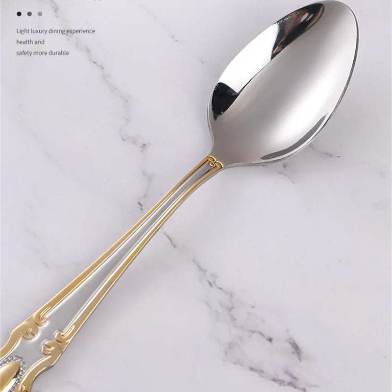 Golden Cutlery Set,Luxury Retro Western Flatware Set,Dinner Serving for 6,Includes Spoons, Forks,Knifes,Dishwasher Safe