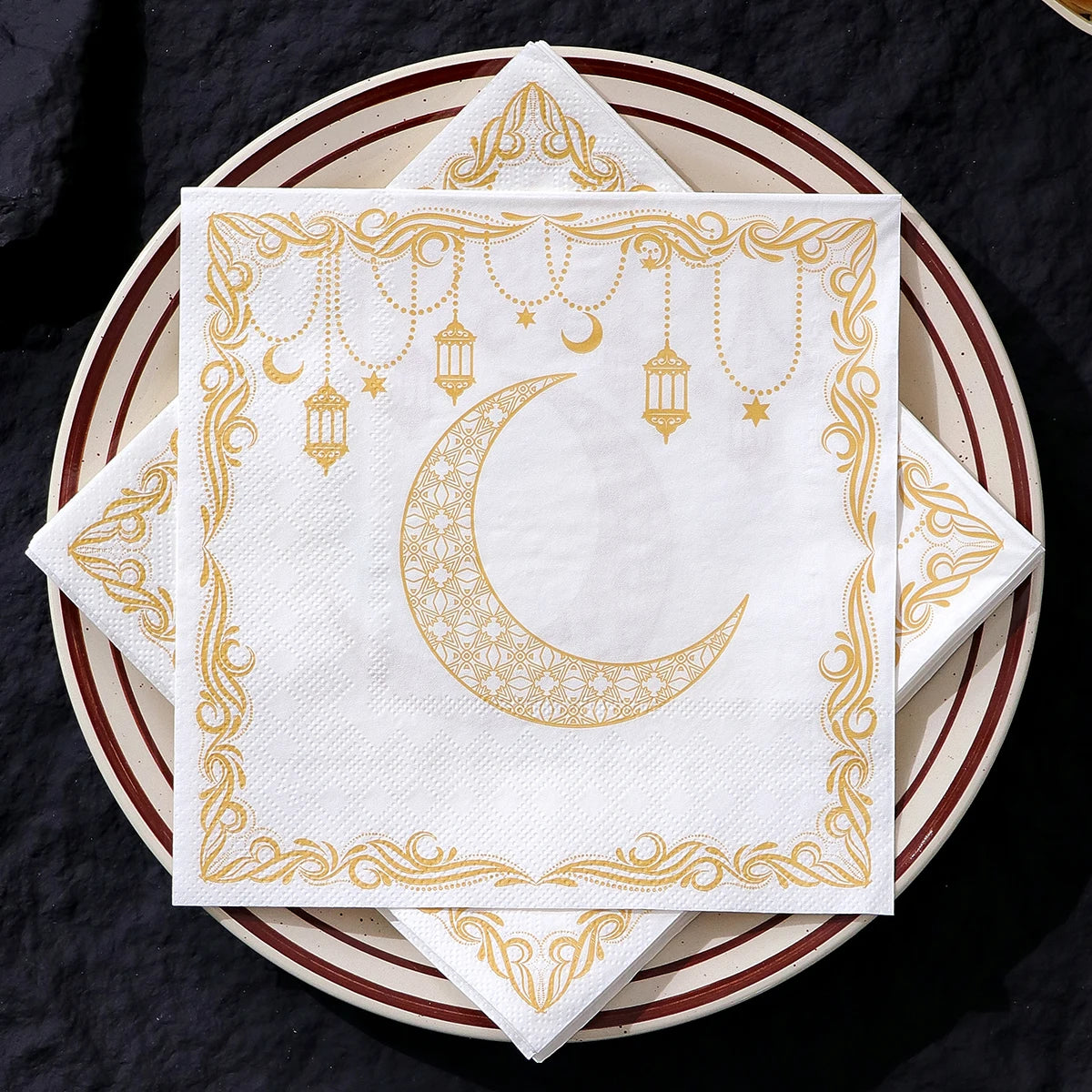 20 Elegant Disposable Ramadan Party Napkins Featuring a Yellow Moon Lantern Design, Perfect for Eid Celebrations, Home, Kitchen
