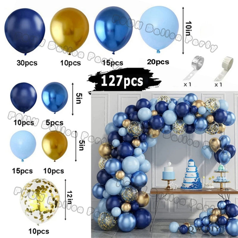 Blue Balloons Arch Kit Metallic Blue Confetti Balloon Garland Birthday Party Decorations Baby Shower Baptism Wedding Theme Decor