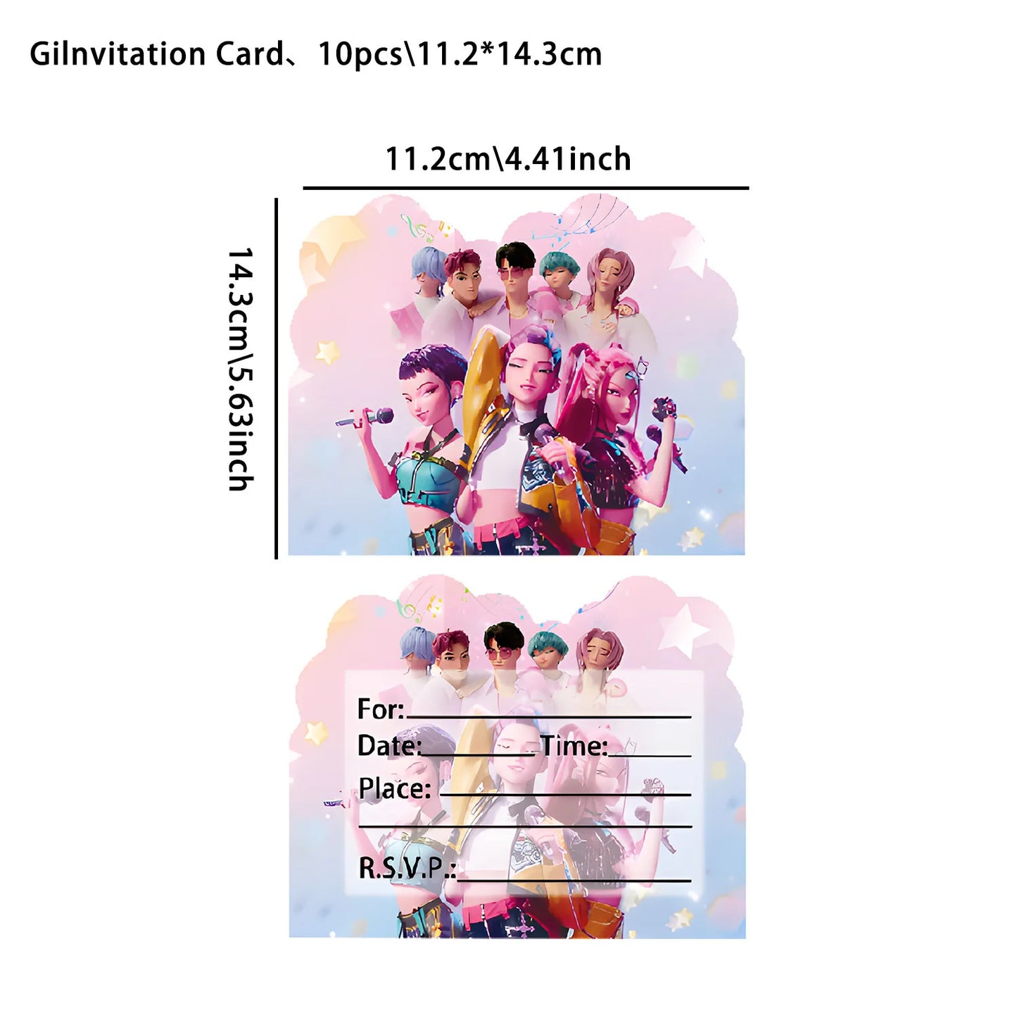 12PCS cartoon Anime Theme Invitation Cards  Kpop Single  Double Sided Cute Cartoon Birthday Party Invitation Cards for Kids Fans