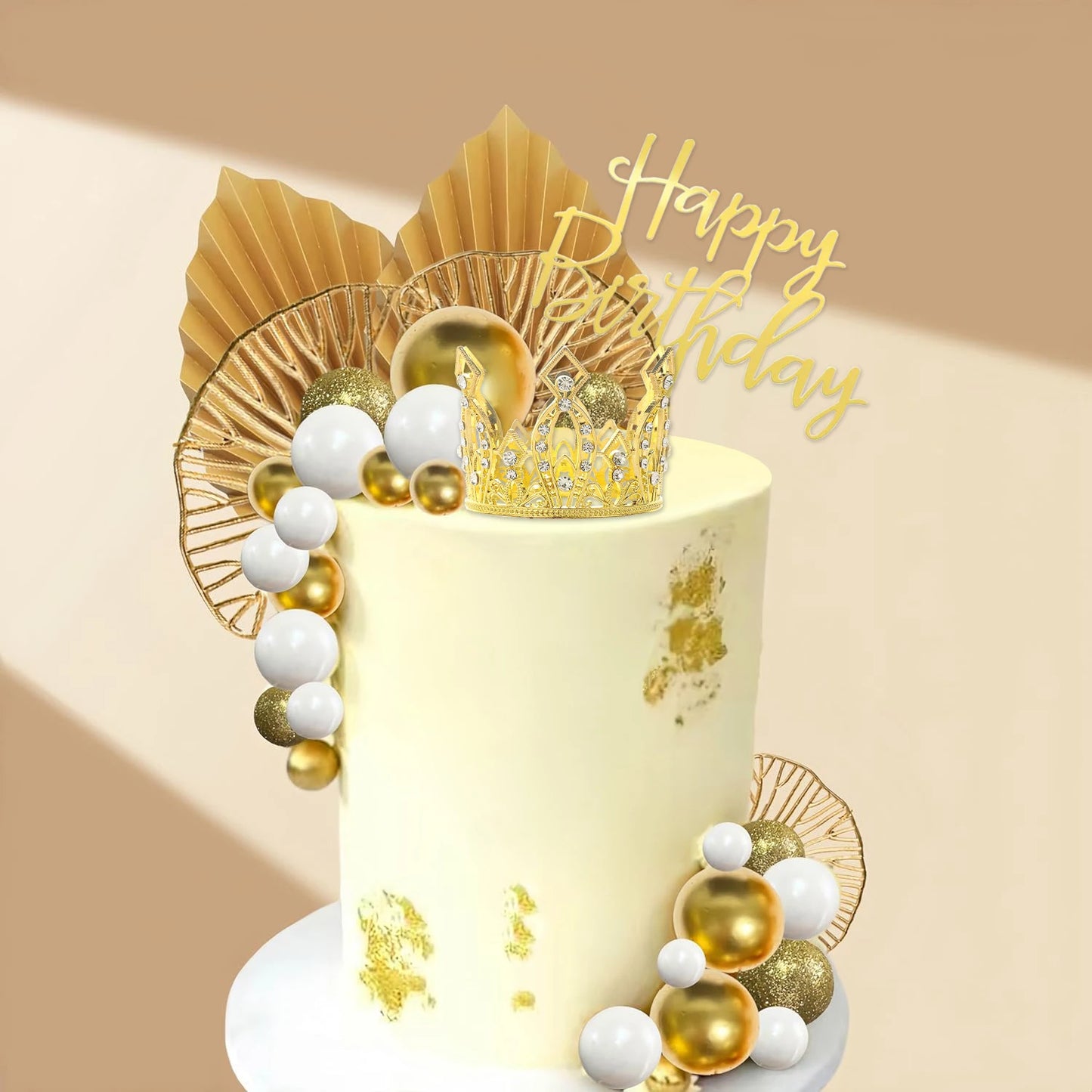 Balls Cake Toppers White Gold Balls Cake Toppers Crown Cake Toppers Boho Wedding Baby Shower Party Decoration