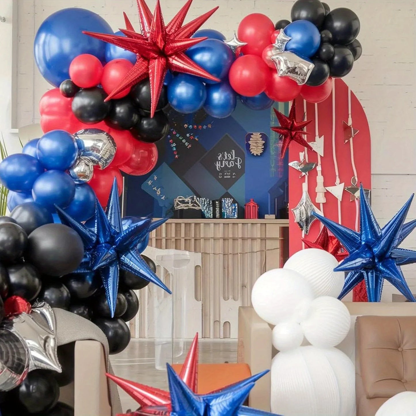 108Pcs Black Red Blue Balloons Arch Kit,for Student School Wedding Birthday Party Baby Showers Anniversary Christmas Decoration