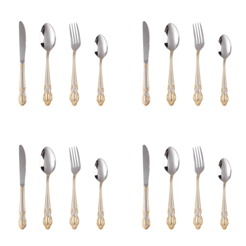 Golden Cutlery Set,Luxury Retro Western Flatware Set,Dinner Serving for 6,Includes Spoons, Forks,Knifes,Dishwasher Safe
