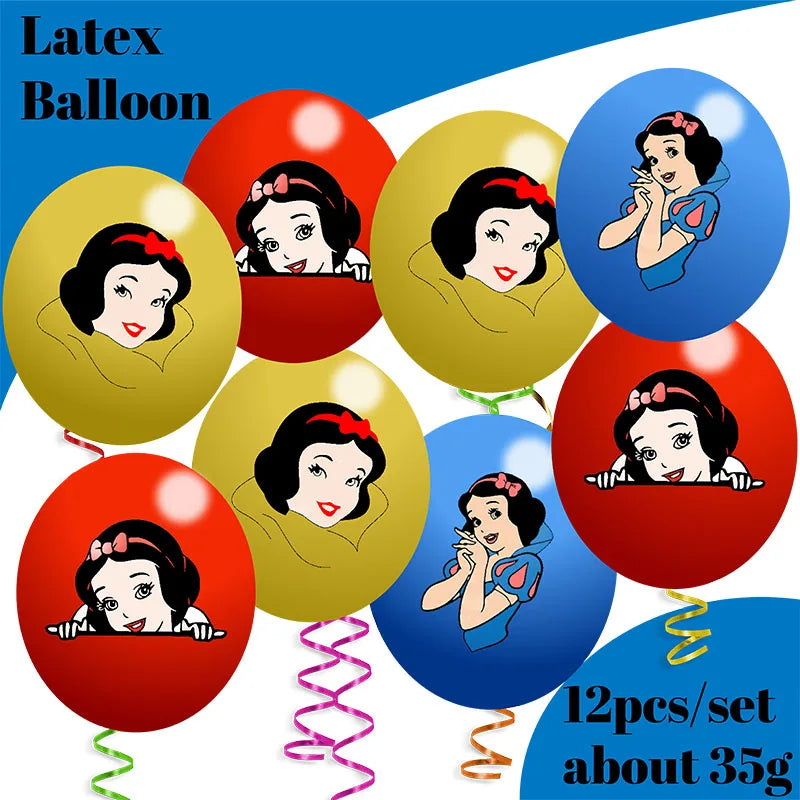 Snow White Birthday Party Set Cup Plate Napkins Tablecloth Cake Topper Balloons Disposable Tableware Baby Shower Supplies