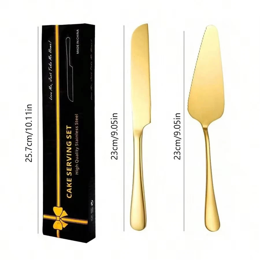 2Pcs Stainless Steel Cake Cutting Knife Shovel Cutlery Set Cake Pizza Dessert Spatula Tableware Wedding Birthday Party Supplies
