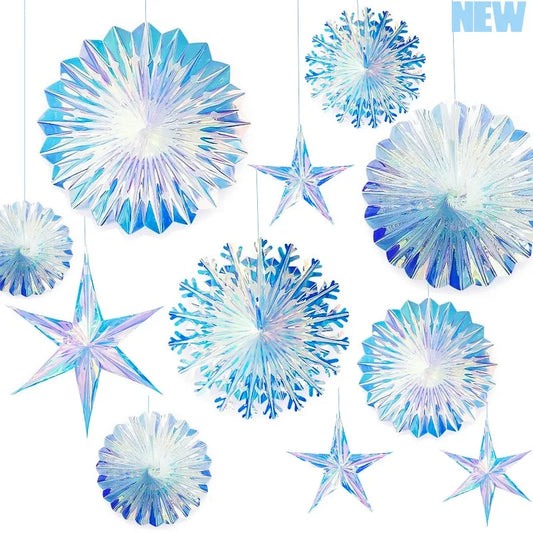 Hanging Honeycomb Ball Decor Paper Fan Snowflake Garlands Shiny Iridescent Party Decorations Birthday Wedding Disco Party Supply