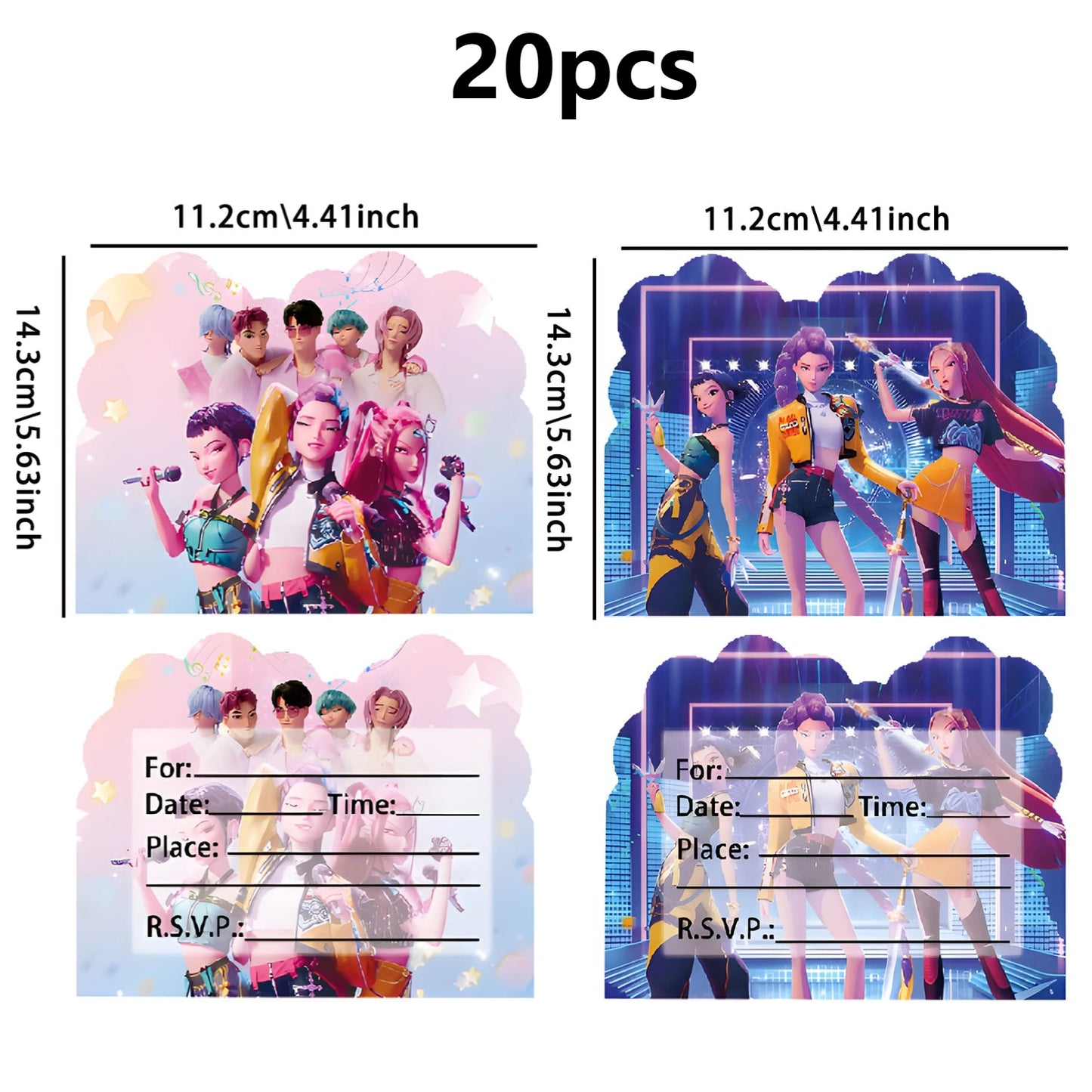 12PCS cartoon Anime Theme Invitation Cards  Kpop Single  Double Sided Cute Cartoon Birthday Party Invitation Cards for Kids Fans