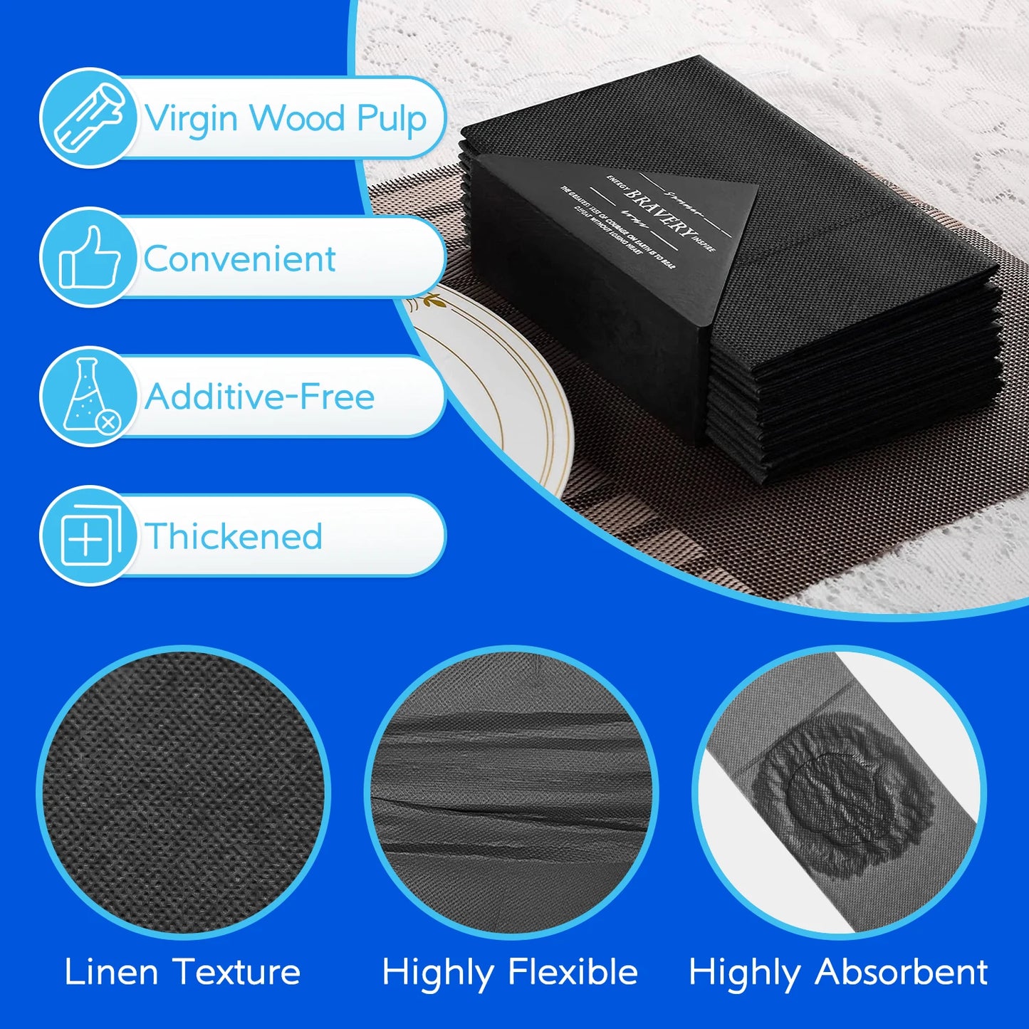 25/50PCS White Disposable  Napkins 15.75x15.75inch，Prefolded Napkin Built-in Flatware Pocket for Wedding Party