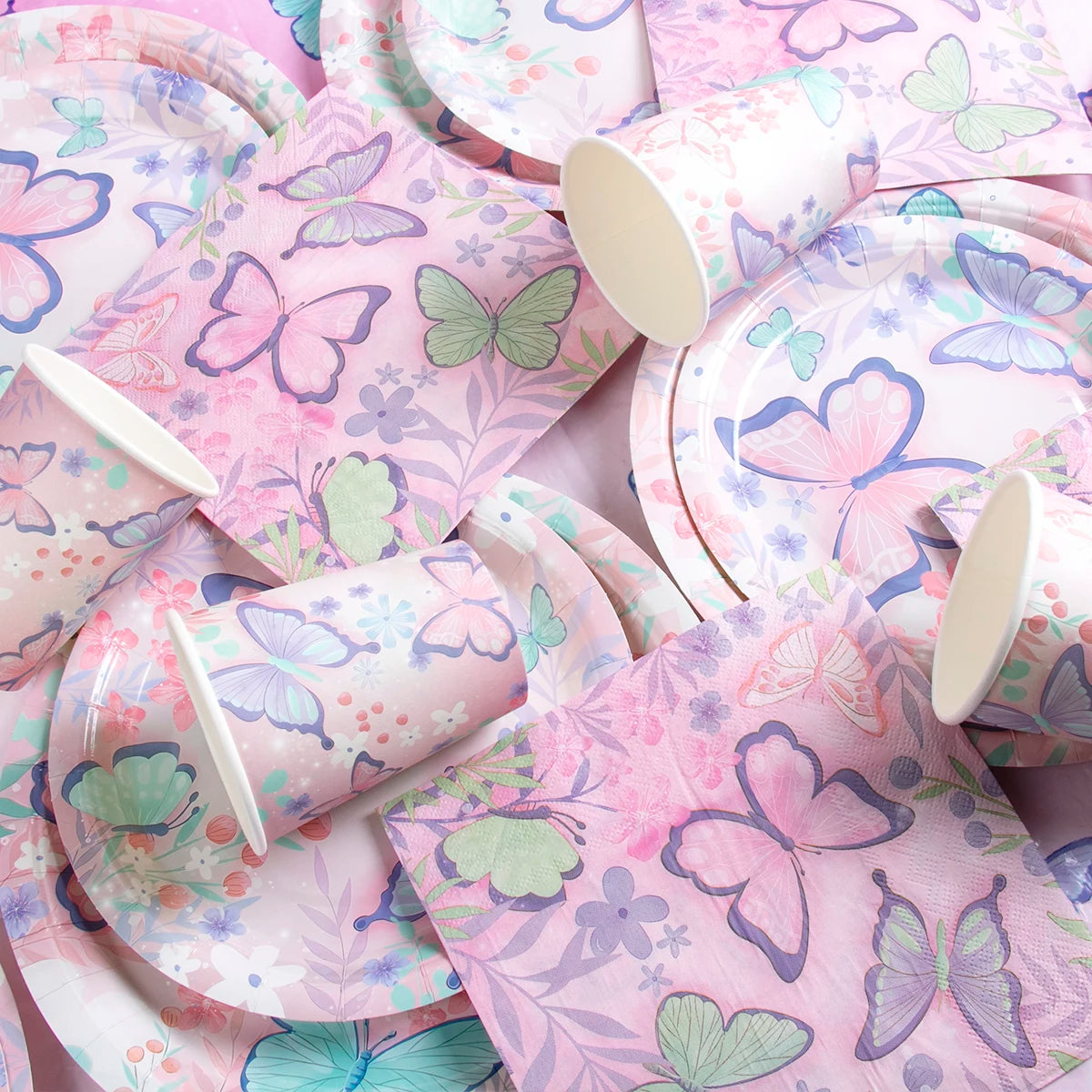 Butterfly Party Tableware Set  Butterfly Pattern Paper Plate Napkin Cup Disposable Tablecloth for Baby Shower Birthday Supplies