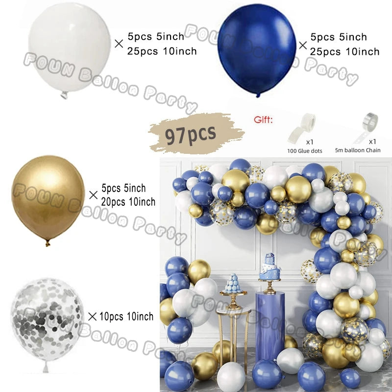 Blue Balloons Arch Kit Metallic Blue Confetti Balloon Garland Birthday Party Decorations Baby Shower Baptism Wedding Theme Decor