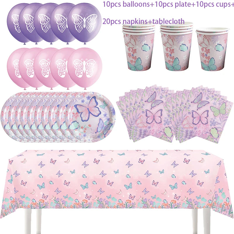 Butterfly Party Tableware Set  Butterfly Pattern Paper Plate Napkin Cup Disposable Tablecloth for Baby Shower Birthday Supplies
