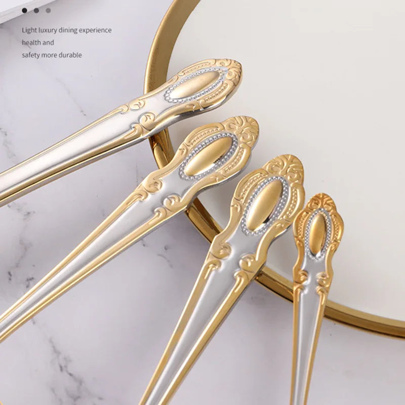 Golden Cutlery Set,Luxury Retro Western Flatware Set,Dinner Serving for 6,Includes Spoons, Forks,Knifes,Dishwasher Safe
