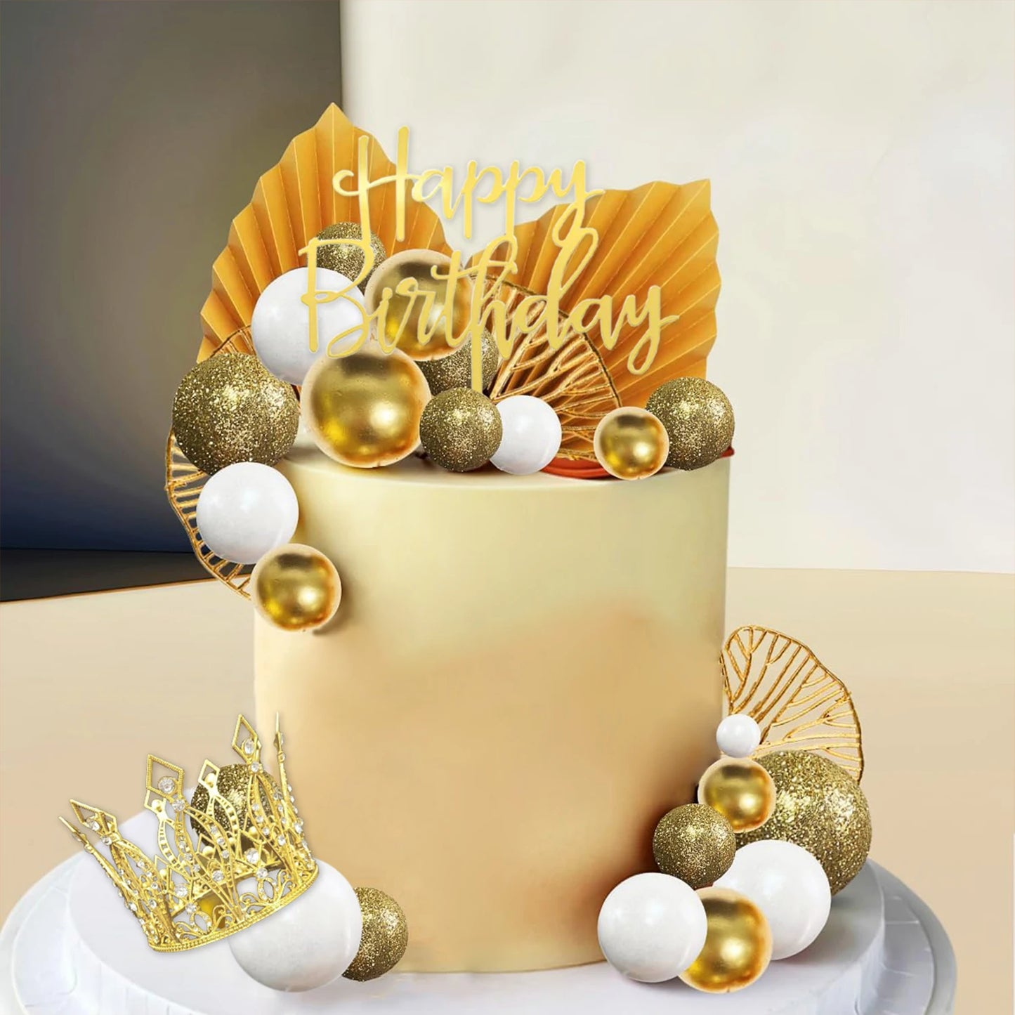 Balls Cake Toppers White Gold Balls Cake Toppers Crown Cake Toppers Boho Wedding Baby Shower Party Decoration