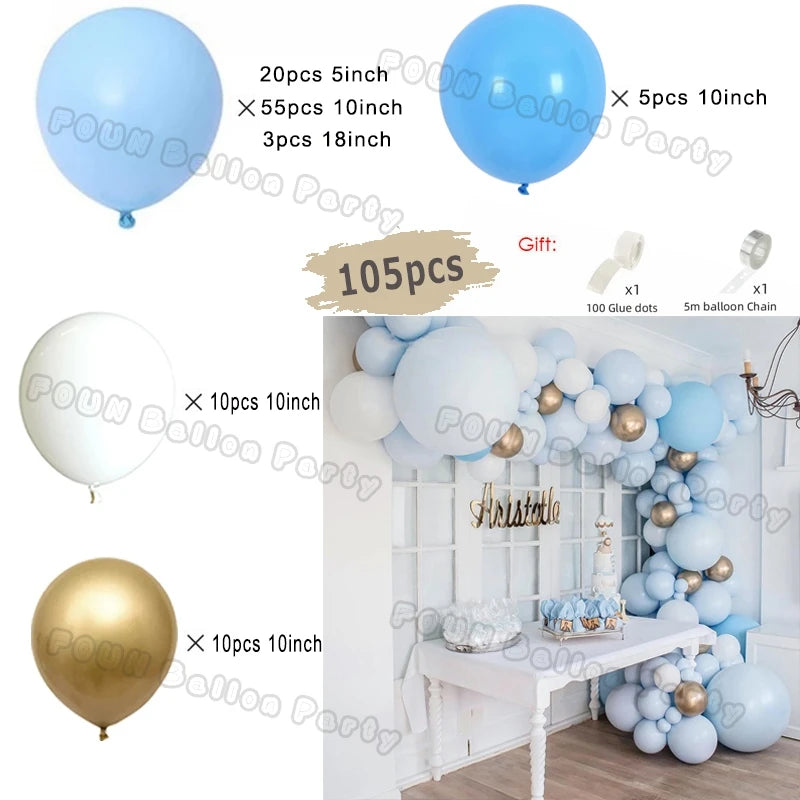 Blue Balloons Arch Kit Metallic Blue Confetti Balloon Garland Birthday Party Decorations Baby Shower Baptism Wedding Theme Decor