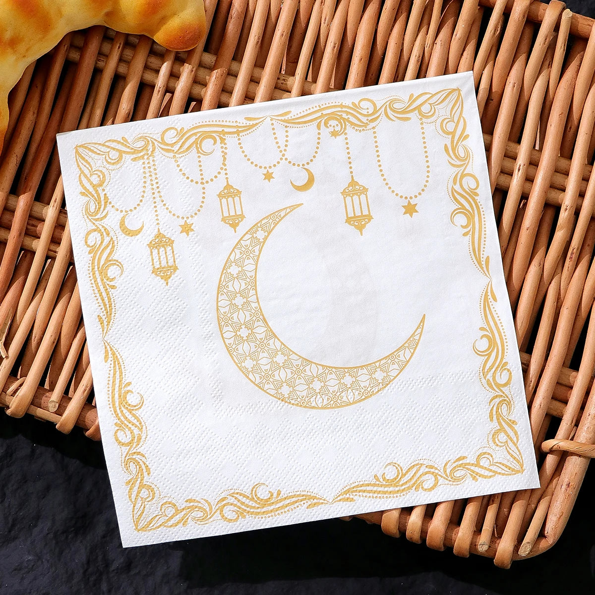 20 Elegant Disposable Ramadan Party Napkins Featuring a Yellow Moon Lantern Design, Perfect for Eid Celebrations, Home, Kitchen