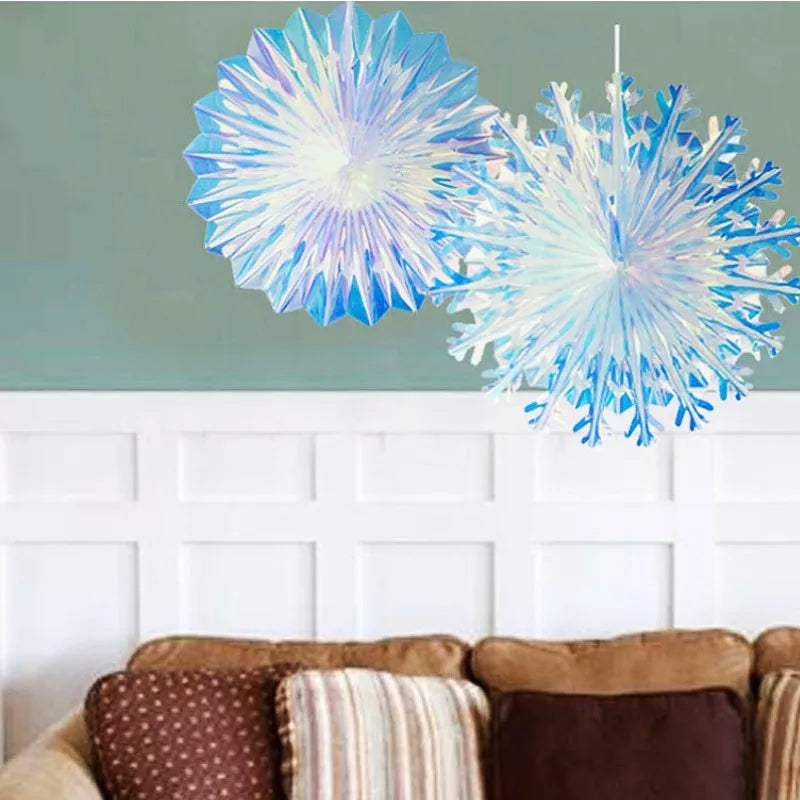 Hanging Honeycomb Ball Decor Paper Fan Snowflake Garlands Shiny Iridescent Party Decorations Birthday Wedding Disco Party Supply