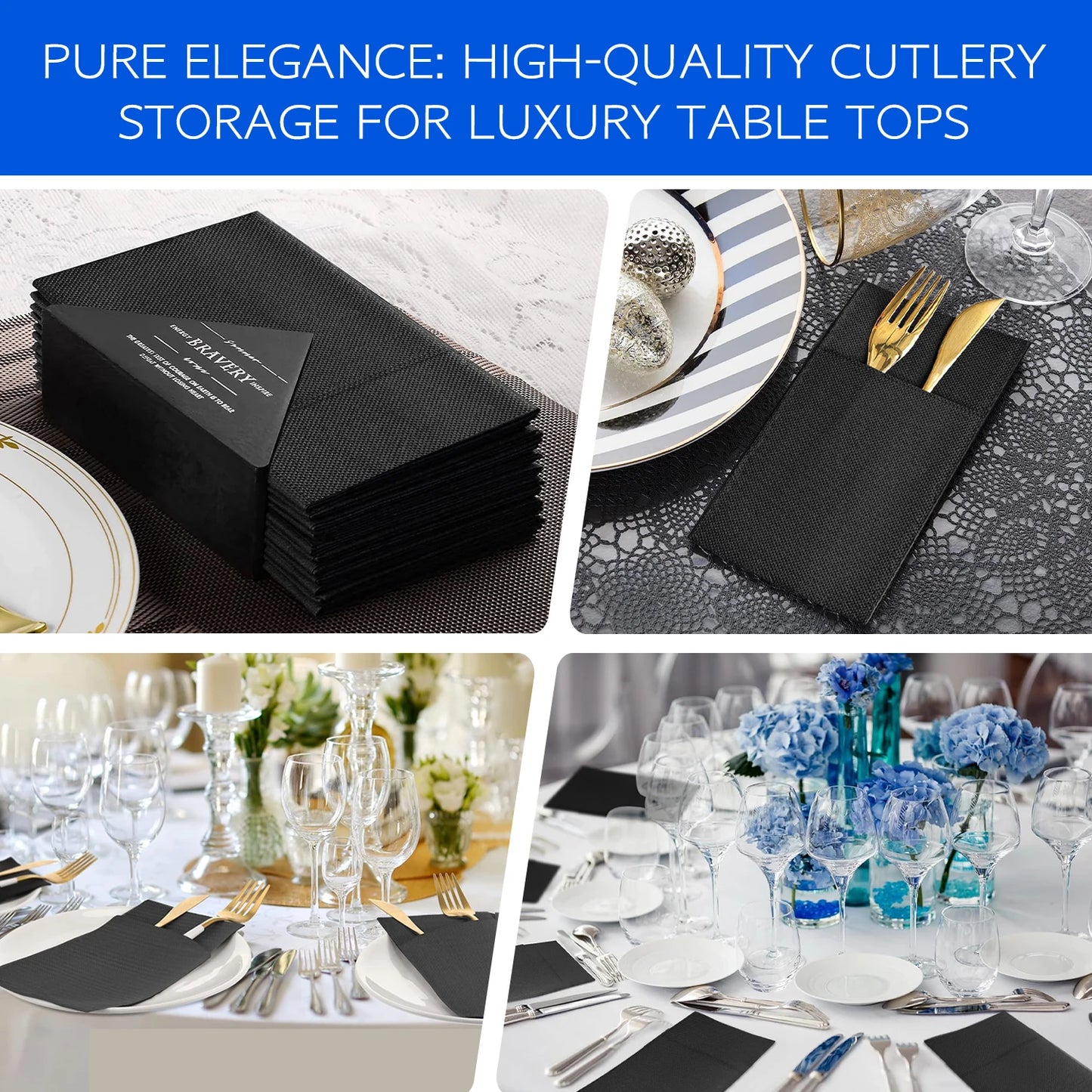 25/50PCS White Disposable  Napkins 15.75x15.75inch，Prefolded Napkin Built-in Flatware Pocket for Wedding Party