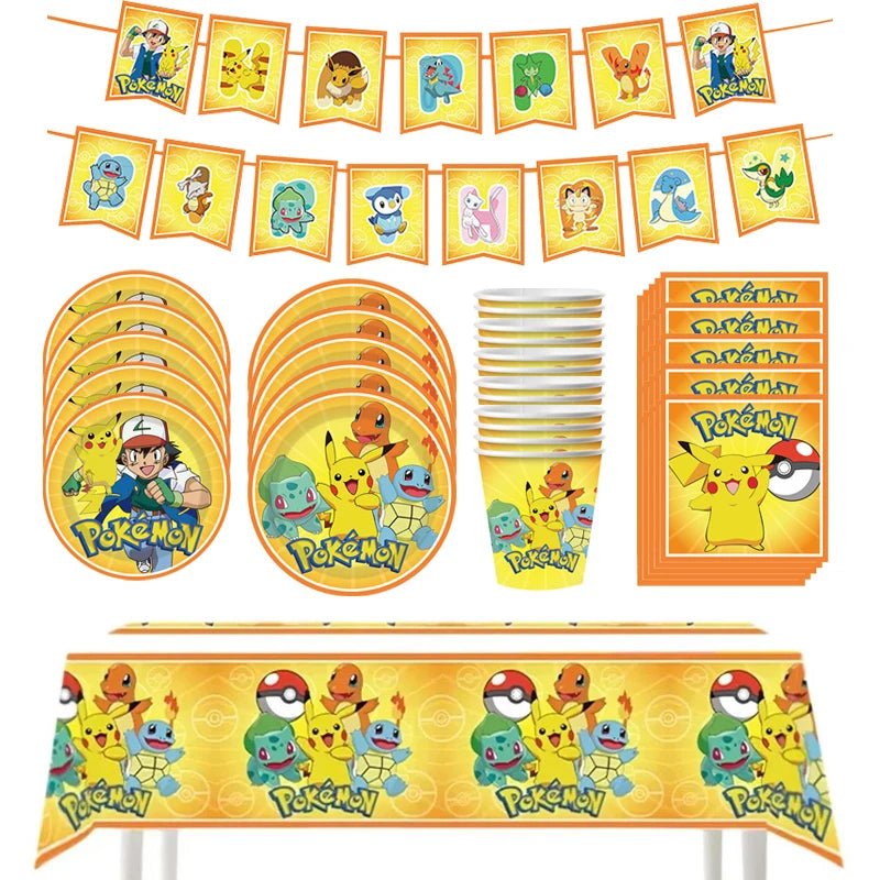 Pokemon Birthday Party Decorations Pikachu Cups Plate Disposable Tableware Napkin Kids Party Supplies Gifts