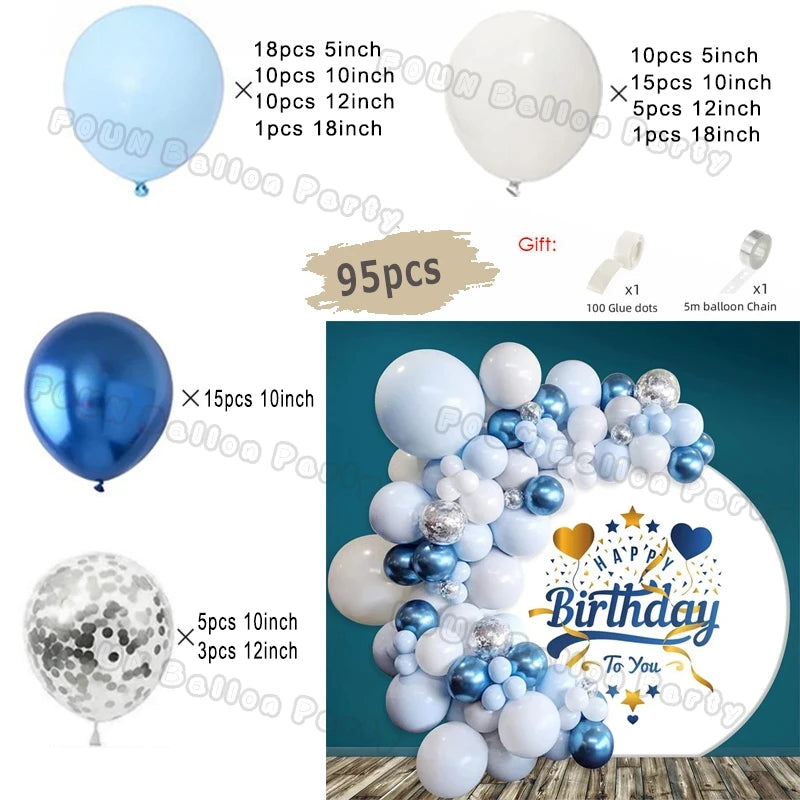 Blue Balloons Arch Kit Metallic Blue Confetti Balloon Garland Birthday Party Decorations Baby Shower Baptism Wedding Theme Decor