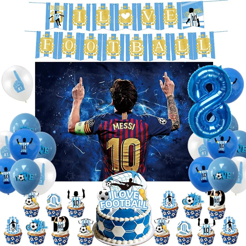 Soccer Party Supplies Superstar Messi Football Birthday Party Decoration Disposable Tableware Tablecloth Plates Cup Backdrop