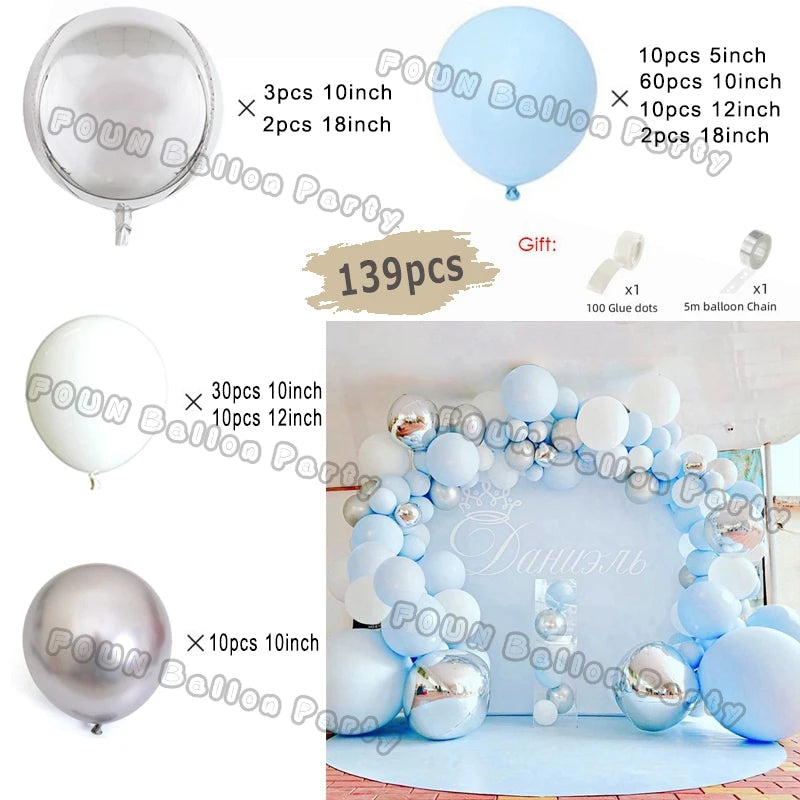 Blue Balloons Arch Kit Metallic Blue Confetti Balloon Garland Birthday Party Decorations Baby Shower Baptism Wedding Theme Decor