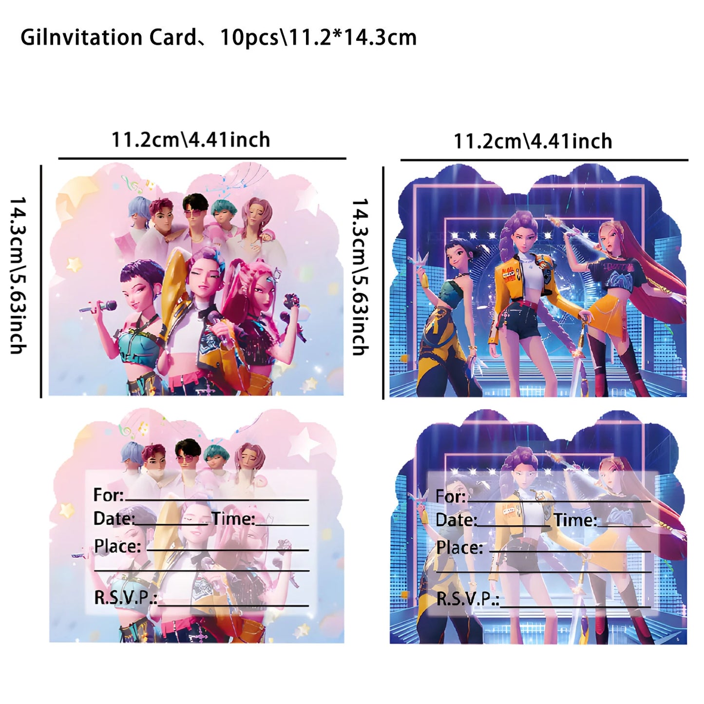 12PCS cartoon Anime Theme Invitation Cards  Kpop Single  Double Sided Cute Cartoon Birthday Party Invitation Cards for Kids Fans