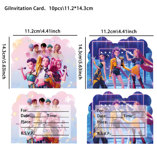 12PCS cartoon Anime Theme Invitation Cards  Kpop Single  Double Sided Cute Cartoon Birthday Party Invitation Cards for Kids Fans