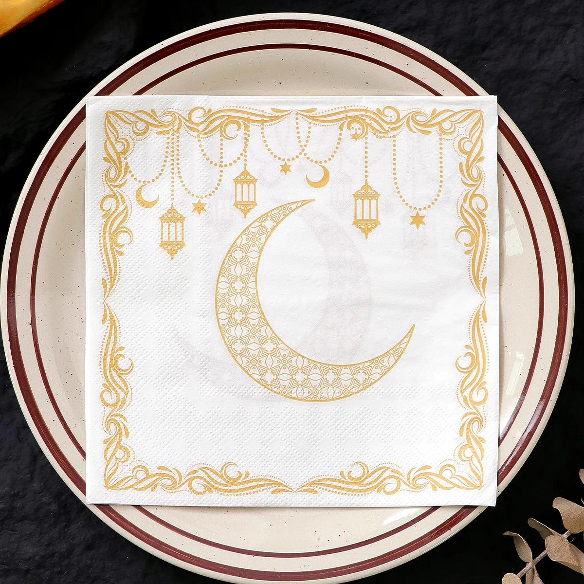 20 Elegant Disposable Ramadan Party Napkins Featuring a Yellow Moon Lantern Design, Perfect for Eid Celebrations, Home, Kitchen