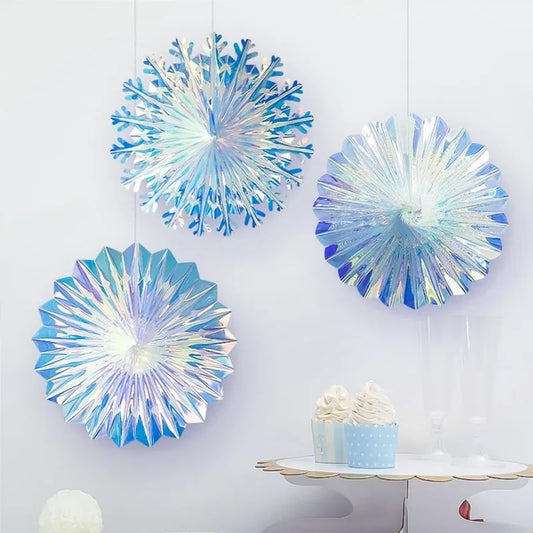 Hanging Honeycomb Ball Decor Paper Fan Snowflake Garlands Shiny Iridescent Party Decorations Birthday Wedding Disco Party Supply
