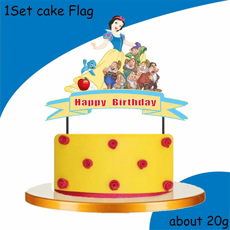 Snow White Birthday Party Set Cup Plate Napkins Tablecloth Cake Topper Balloons Disposable Tableware Baby Shower Supplies