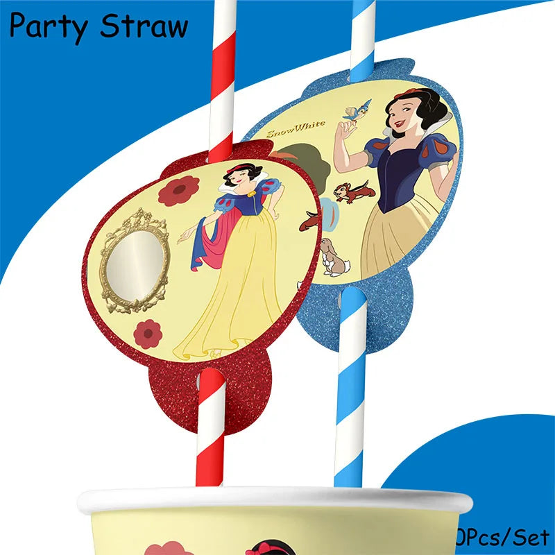 Snow White Birthday Party Set Cup Plate Napkins Tablecloth Cake Topper Balloons Disposable Tableware Baby Shower Supplies