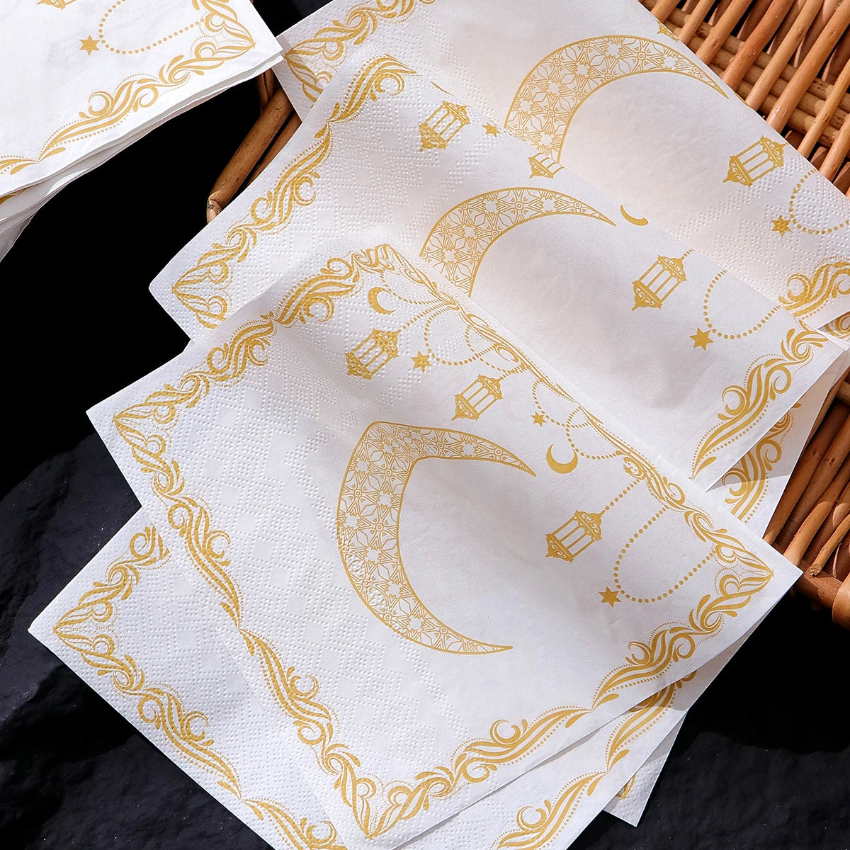 20 Elegant Disposable Ramadan Party Napkins Featuring a Yellow Moon Lantern Design, Perfect for Eid Celebrations, Home, Kitchen