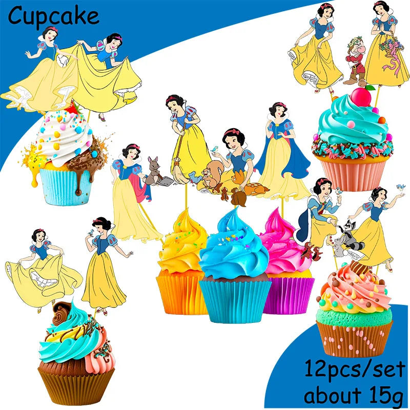 Snow White Birthday Party Set Cup Plate Napkins Tablecloth Cake Topper Balloons Disposable Tableware Baby Shower Supplies