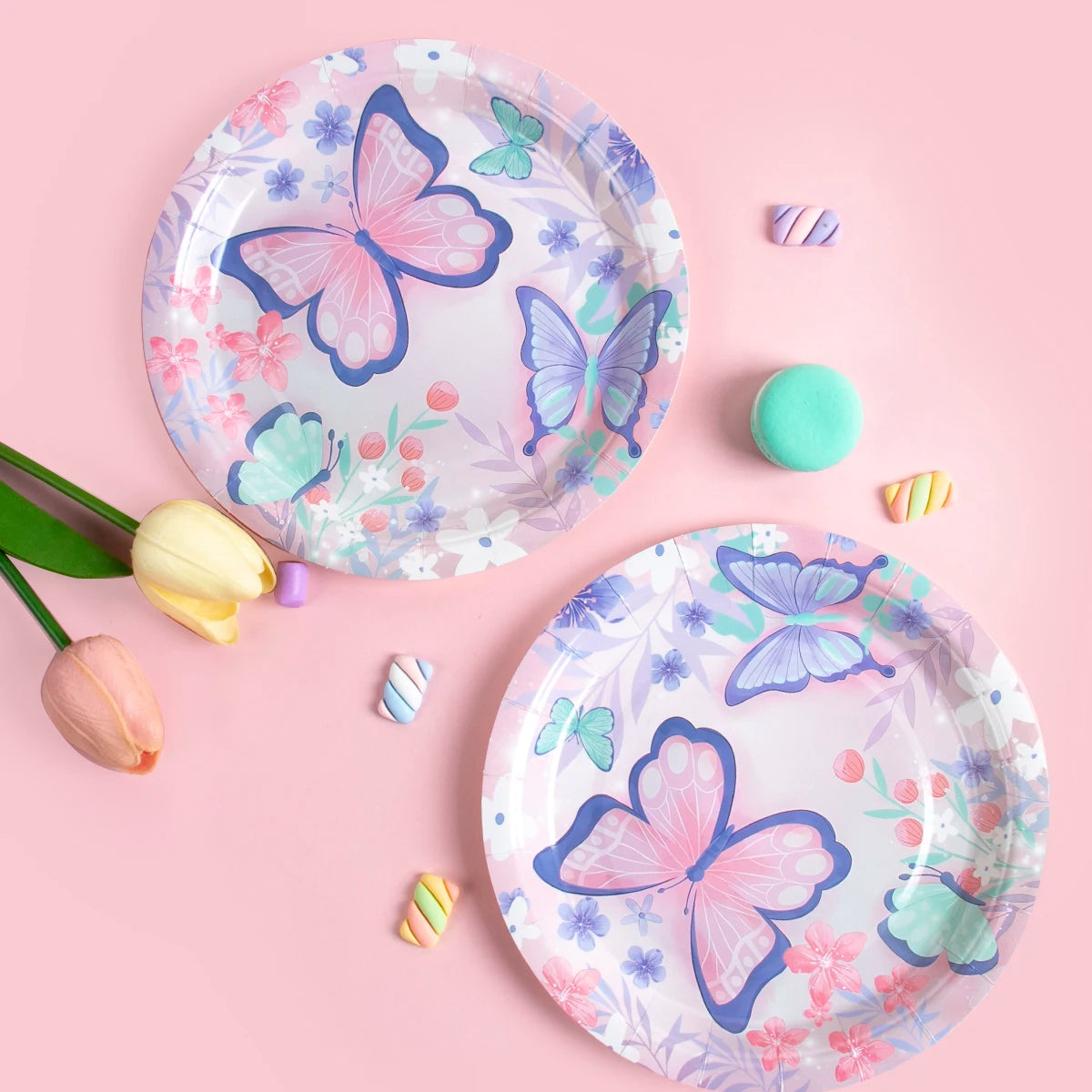 Butterfly Party Tableware Set  Butterfly Pattern Paper Plate Napkin Cup Disposable Tablecloth for Baby Shower Birthday Supplies
