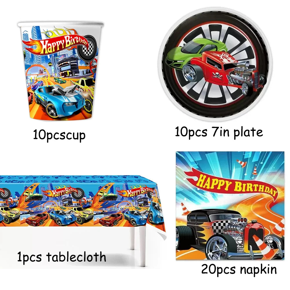 Hot Racing Car Birthday Party Decoration Tableware Tablecloth Cup Plate For Kids Baby Shower Serves Baby Shower Party Supplies