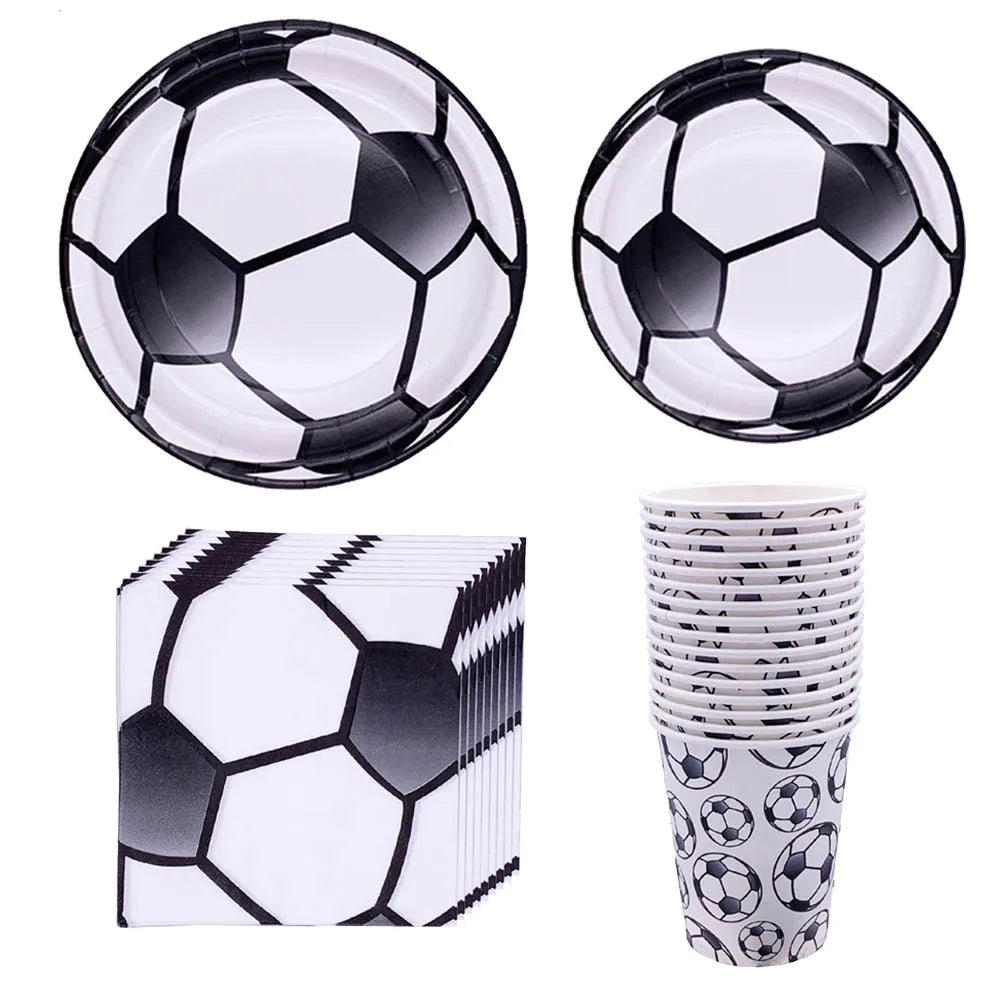 Soccer Theme Disposable Tableware Set Paper Plates Cups Napkins Tablecloth Boys Sports Football Birthday Party Decor Supplies