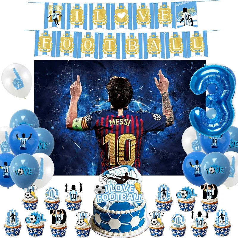 Soccer Party Supplies Superstar Messi Football Birthday Party Decoration Disposable Tableware Tablecloth Plates Cup Backdrop