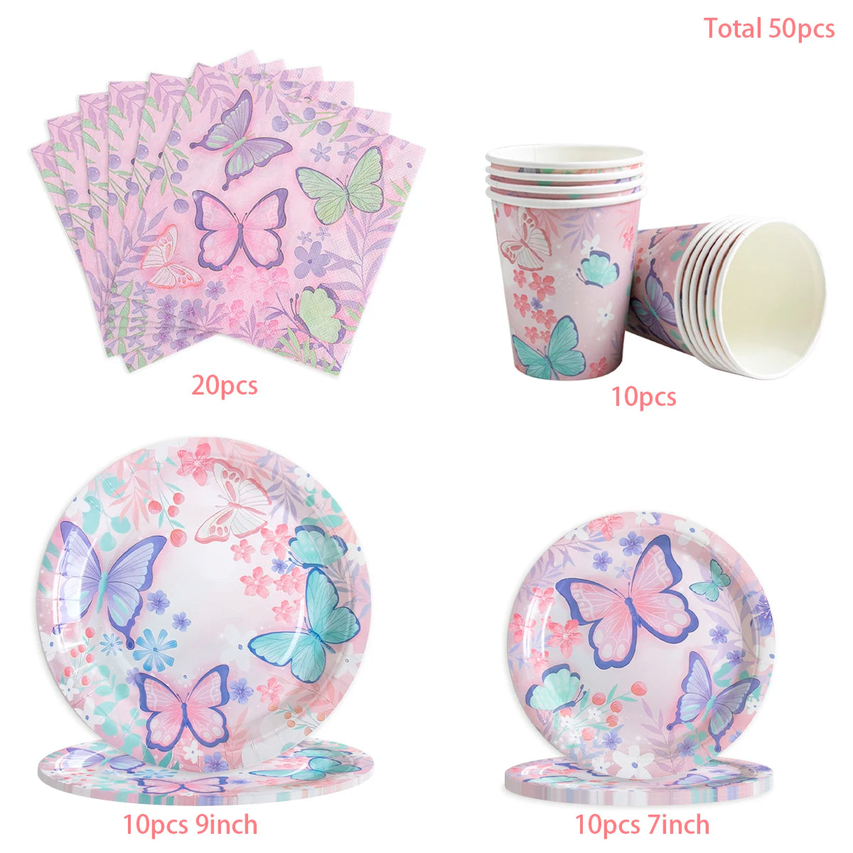 Butterfly Party Tableware Set  Butterfly Pattern Paper Plate Napkin Cup Disposable Tablecloth for Baby Shower Birthday Supplies