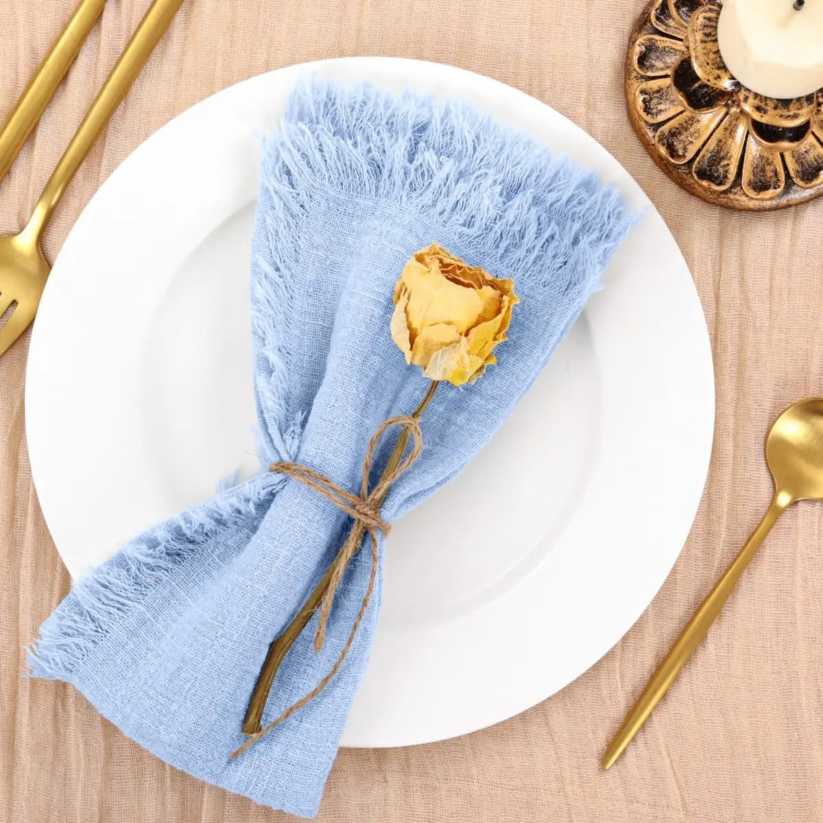 50 Pack 32x32cm Handmade Cotton Cloth Napkins, 100% Cotton Gauze Napkins with Fringe for Dinners, Parties, Weddings, Banquets