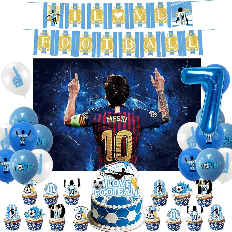 Soccer Party Supplies Superstar Messi Football Birthday Party Decoration Disposable Tableware Tablecloth Plates Cup Backdrop