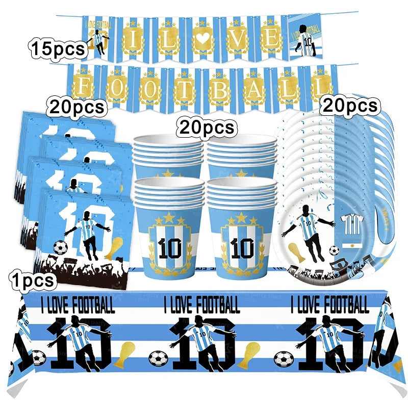 Soccer Party Supplies Superstar Messi Football Birthday Party Decoration Disposable Tableware Tablecloth Plates Cup Backdrop