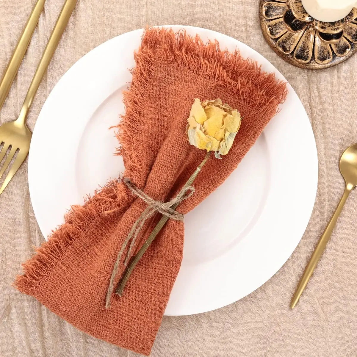 50 Pack 32x32cm Handmade Cotton Cloth Napkins, 100% Cotton Gauze Napkins with Fringe for Dinners, Parties, Weddings, Banquets