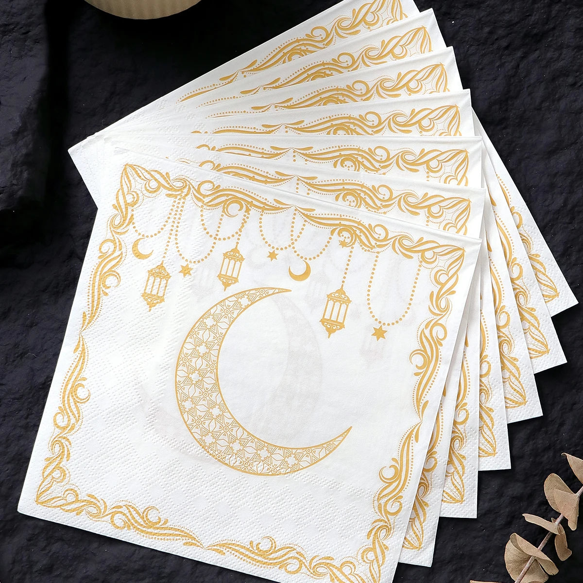 20 Elegant Disposable Ramadan Party Napkins Featuring a Yellow Moon Lantern Design, Perfect for Eid Celebrations, Home, Kitchen