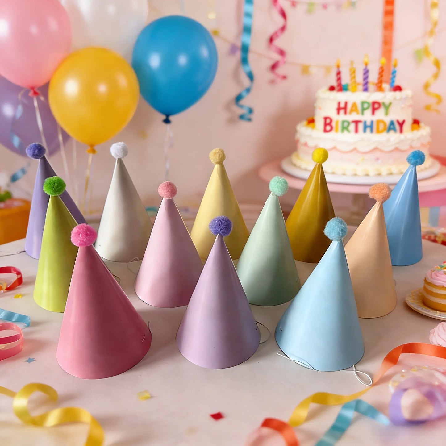 5/10 colorful birthday party hats | Macaroon cone-shaped hats, suitable for birthdays and parties